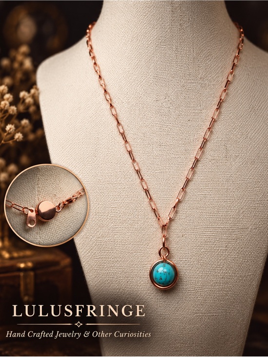 Artisan Jewelry - Artisan Turquoise Necklace Copper Paper Clip Chain
Magnetic Clasp
